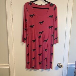 Boden Pink Dress with Black Horse Pattern